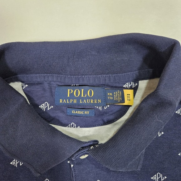 Polo Ralph Lauren Classic Fit Polo Shirt Men's XXL Navy Blue All Over Print - Picture 2 of 7